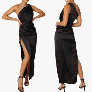 New! Petal & Pup Black Nadia One-Shoulder Satin Maxi Dress Size 8 - 2684